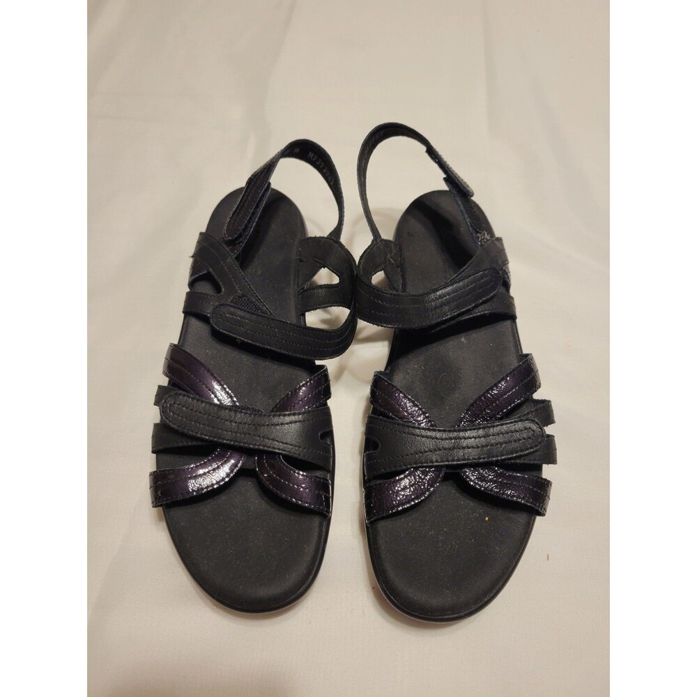 SAS Women's Black Leather Comfort Sandals Strappy Adjustable Hook and  Hoop 10 M